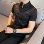 Vertical Stripe Slim Men Casual Long Sleeve Tuxedo Shirt - Sabreeonline