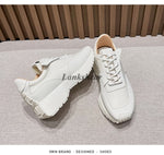 Waffle waist leather women&#39;s shoes 2022 new Forrest Gump shoes women&#39;s casual thick-soled dad sneakers flat shoes - Sabreeonline