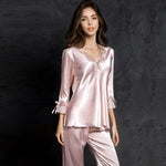 Ice Silk Suit Long Sleeve Pajamas - Sabreeonline