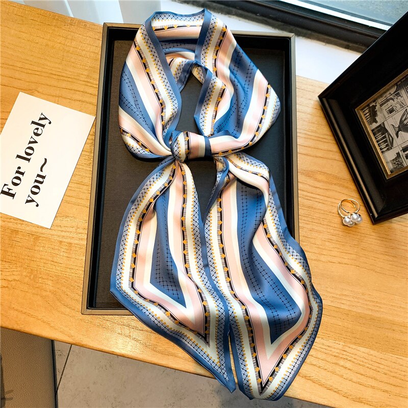 Luxury Brand Small Silk Scarf Women Headband Narrow Skinny Scarves Neck Belt Hair Bands Ribbons Scrunchies Female Accessories - Sabreeonline
