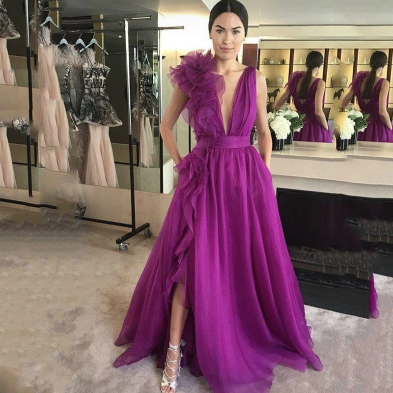 Side Split Maxi Layer Evening Dresses - Sabreeonline