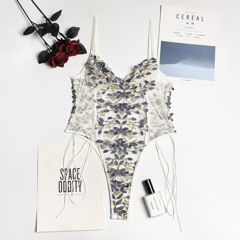 Women Teddy lingerie Sexy Underwear Erotic Corset Lace Mesh Sleepwear Nightwear  Embroidered strap one-piece sexy pajamas - Sabreeonline