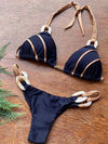 RUOTONGSEPT Black Bandeau Bikini Set Swimwear Women Push Up Biquini Sexy Thong Bikinis Patchwork Swimsuit Backless Bathingsuit - Sabreeonline