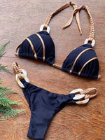 RUOTONGSEPT Black Bandeau Bikini Set Swimwear Women Push Up Biquini Sexy Thong Bikinis Patchwork Swimsuit Backless Bathingsuit - Sabreeonline