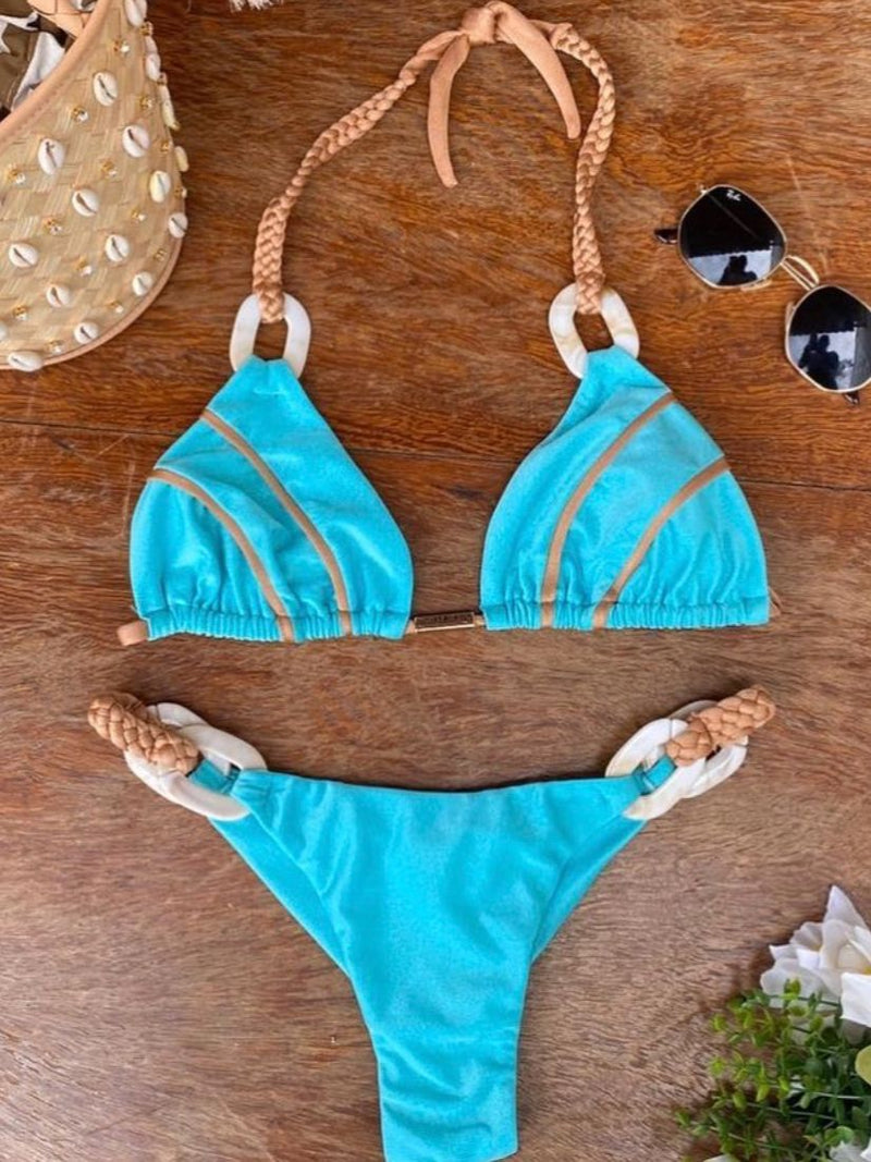 RUOTONGSEPT Black Bandeau Bikini Set Swimwear Women Push Up Biquini Sexy Thong Bikinis Patchwork Swimsuit Backless Bathingsuit - Sabreeonline