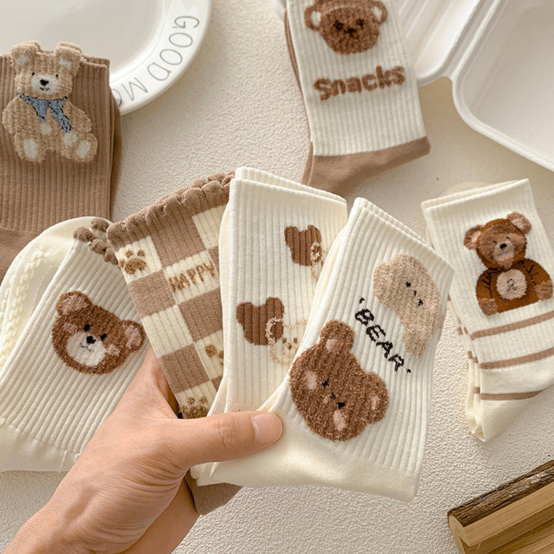 Japan Harajuku Style Cartoon Creative Striped Bear Socks Kawaii Print Funny Girl Socks Fashion Skateboard Woman Socks - Sabreeonline