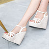 Hemp rope women&#39;s shoes large size wedge heel platform sandals Simple European and American woven large size