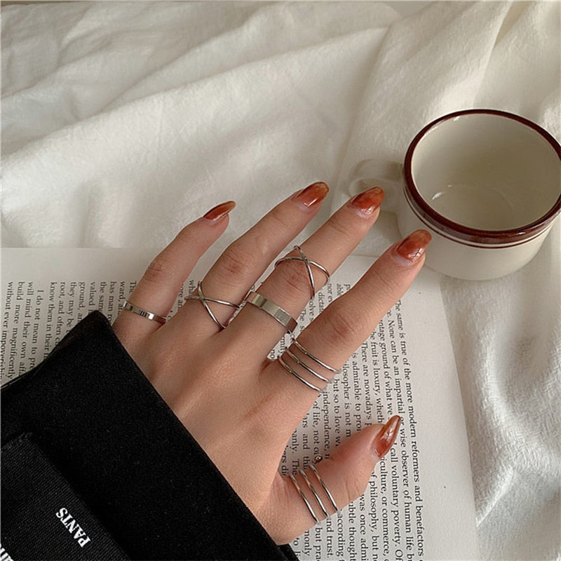 LATS 7pcs Fashion Jewelry Rings Set Round Opening Finger Ring for Girl - Sabreeonline