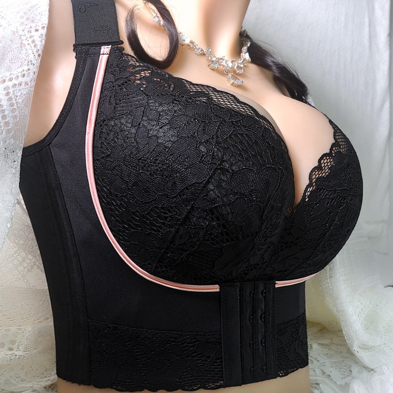 Front button lingerie Wireless bra Sexy lingerie Plus-size bra Lace bra for girl adjustable full CDE - Sabreeonline