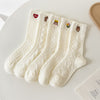 Casual Solid White Socks Women Embroidery Bear Love Flowers Girl Rabbit Cartoon Socks Spring Autum Harajuku Middle Socks - Sabreeonline