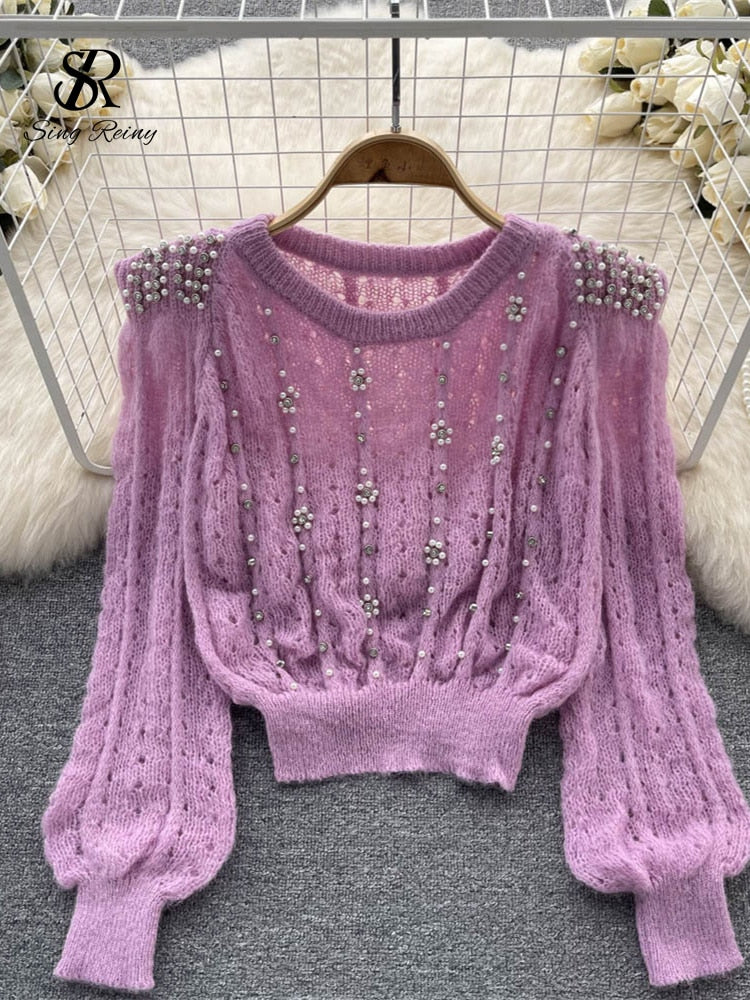 Lantern Sleeve Elastic Short Knit - Sabreeonline
