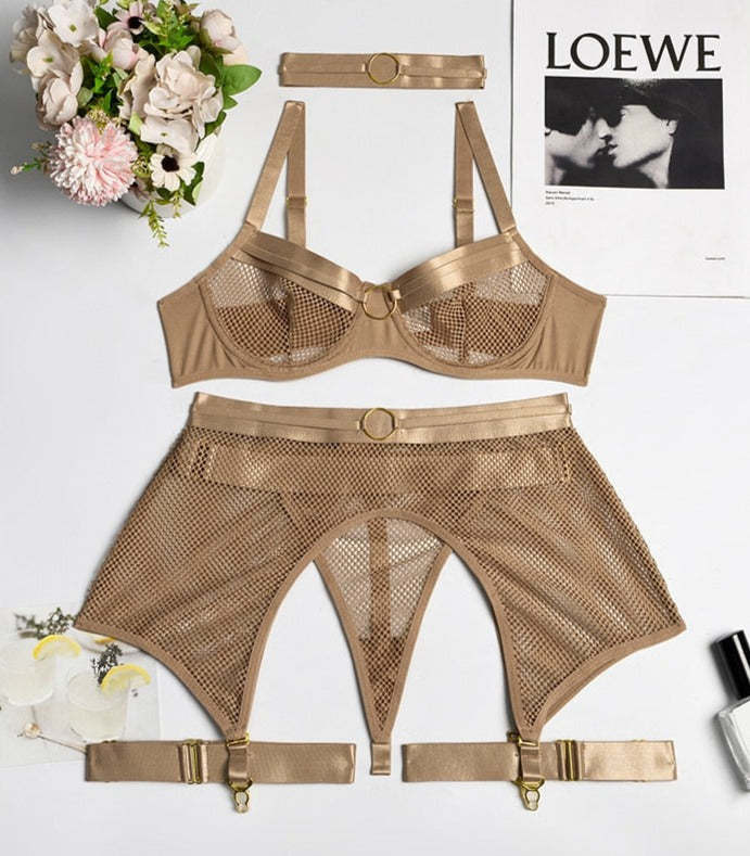 Four-Piece Set Lingerie Transparent Lace - Sabreeonline
