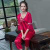 pijamas women Female pantsuit women Ice Silk Suit Long Sleeve silk pajamas Thin Bud Silk Sleeping Home Suit sleepwear - Sabreeonline