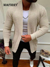 Men Striped Casual Knitting Cardigan Spring Autumn V-Neck Solid Long Sleeve Male Jacket Daily Style Pocket Streetwear Tracksuits - Sabreeonline