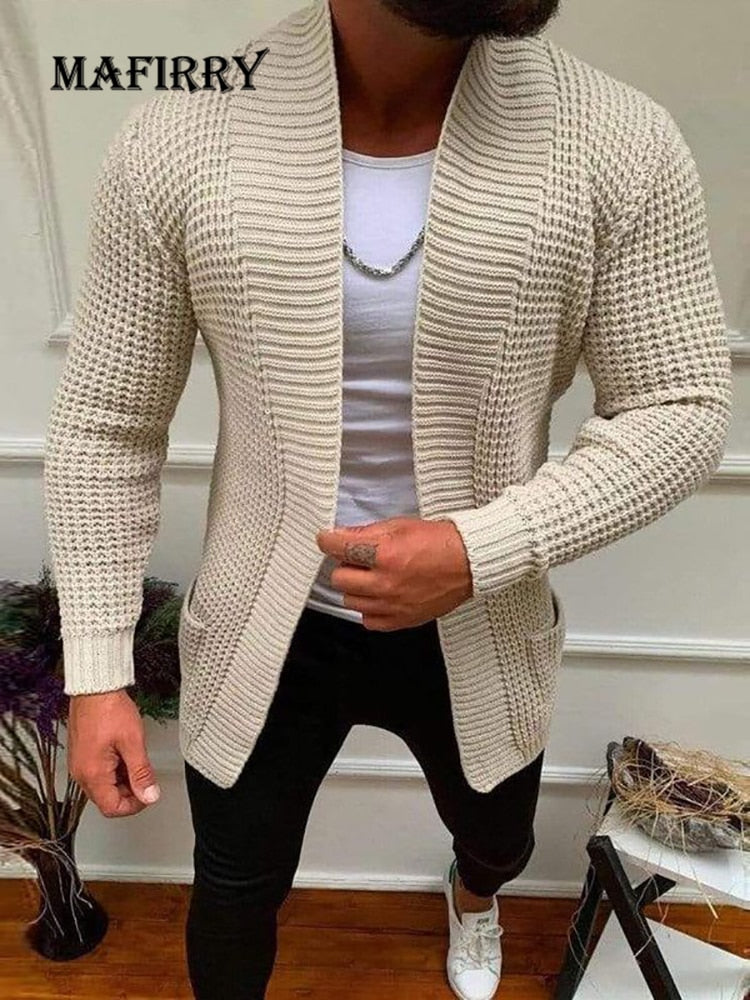 Men Striped Casual Knitting Cardigan Spring Autumn V-Neck Solid Long Sleeve Male Jacket Daily Style Pocket Streetwear Tracksuits - Sabreeonline