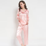 Ice Silk Suit Long Sleeve Pajamas - Sabreeonline