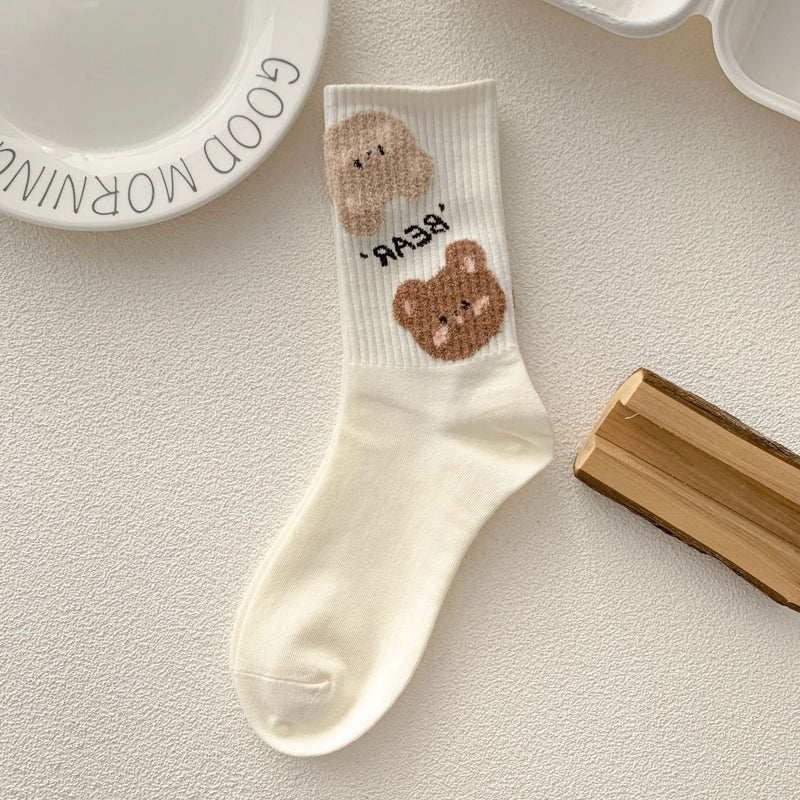 Japan Harajuku Style Cartoon Creative Striped Bear Socks Kawaii Print Funny Girl Socks Fashion Skateboard Woman Socks - Sabreeonline
