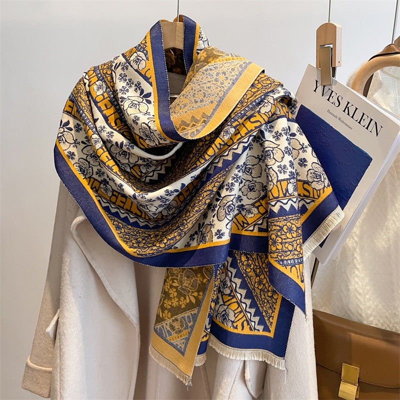 Luxury Brand Winter Cashmere Scarf for Women Fashion Warm Shawls and Wraps Pashmina Neckerchief Poncho Tassel Bufandas Echarpe - Sabreeonline