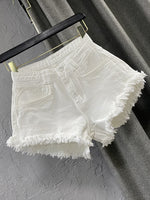 White High Waist Denim Shorts Women'S Tassel Raw Edge Loose Wide-Leg Hot Pants 2022 Summer Fashion Korean Women'S Clothing