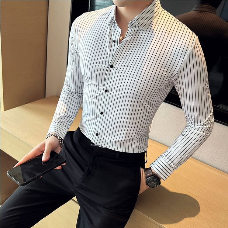 Elasticity Men Long Sleeve Shirts - Sabreeonline