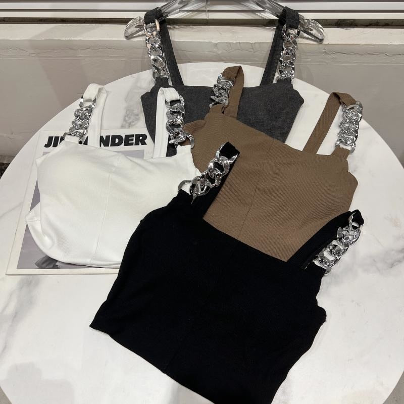 PREPOMP 2022 Summer New Arrival Sleeveless Metal Chain Strap Chest Padded Slim Tank Top Vest Women Crop Tops GE491