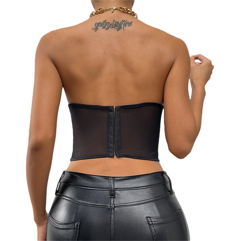 Lace Hollow-Out Sleeveless Backless Strap Top - Sabreeonline