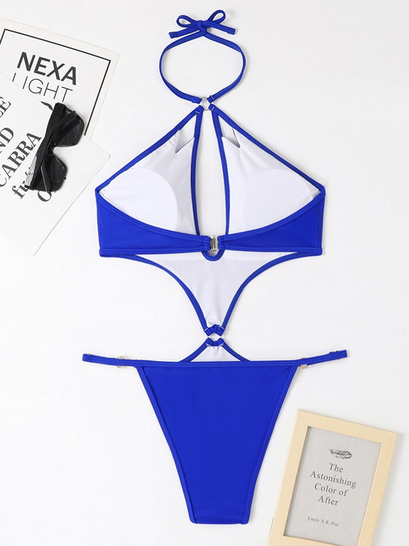 Sexy Halter Solid One Piece Swimsuit 2023 New Hollow Out  DiamondPush Up Bikini Beach Cut Out Bathing Suit Trikini Swimwear - Sabreeonline