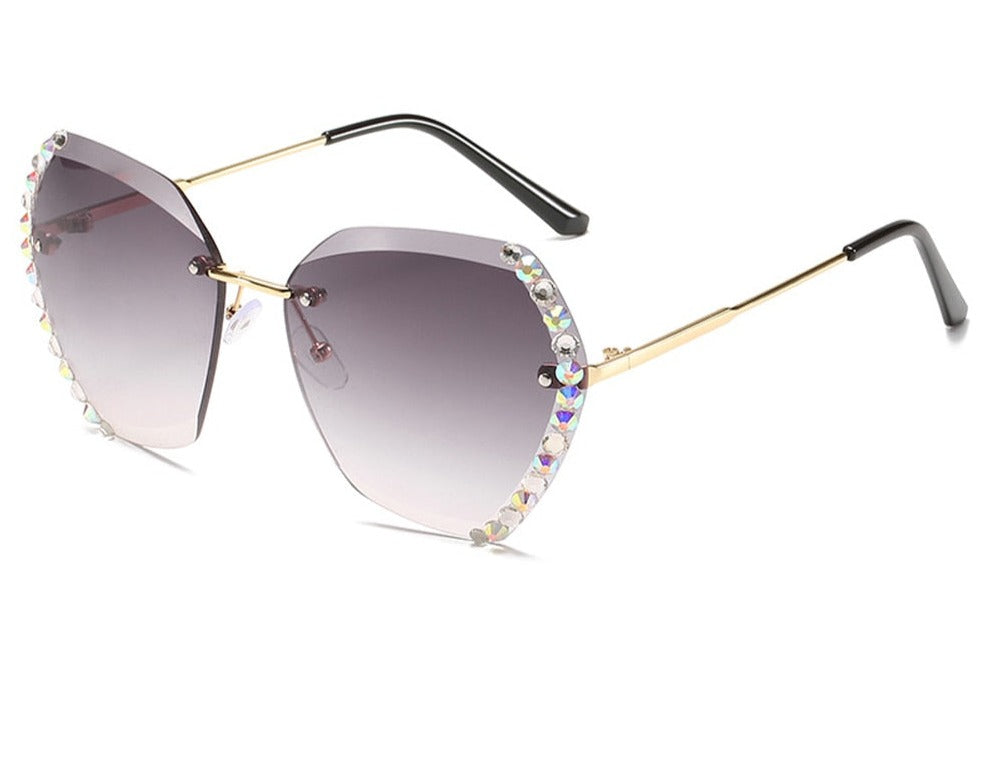 Oversized Rimless Sunglasses Luxury Diamond Square - Sabreeonline