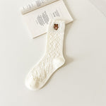 Casual Solid White Socks Women Embroidery Bear Love Flowers Girl Rabbit Cartoon Socks Spring Autum Harajuku Middle Socks - Sabreeonline