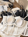 Sexy fishbone vest bra panty set eyelashes lace perspective soft steel ring anti-sagging underwear women bralette - Sabreeonline