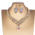 Baroque Crystal Water Drop Bridal Jewelry Sets Rhinestone Tiaras Crown Necklace Earrings for Bride Wedding Dubai Jewelry Set - Sabreeonline