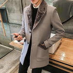 2022 Winter New Casual Windbreaker Men&#39;s Jacket Korean Long Section Large Fur Collar Jacket Men&#39;s Business Casual Warm Wool Coat - Sabreeonline
