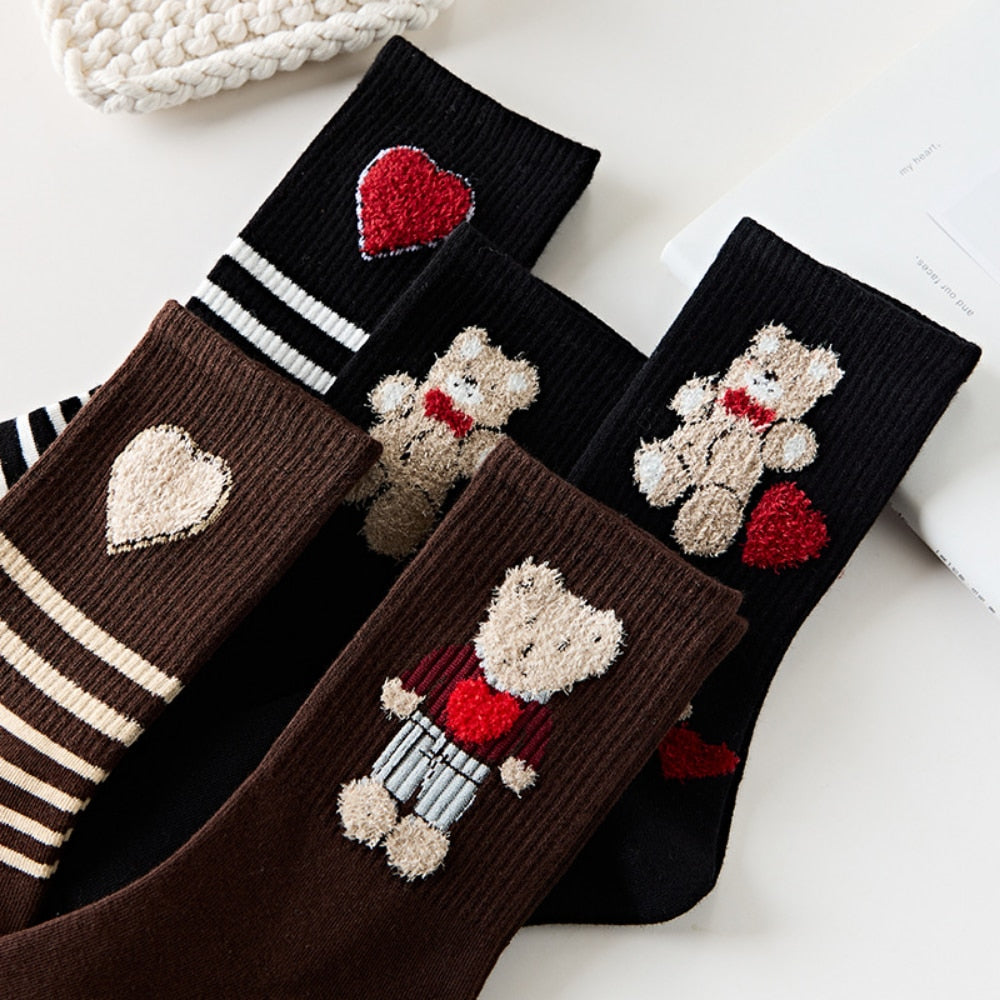 Bear Print Stripe Socks - Sabreeonline