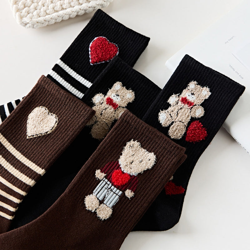 Bear Print Stripe Socks - Sabreeonline