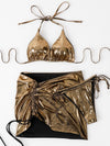 Glossy Swimsuits Three Piece Beach Outfits - Sabreeonline