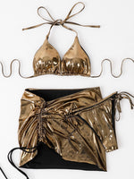 Glossy Swimsuits Three Piece Beach Outfits - Sabreeonline