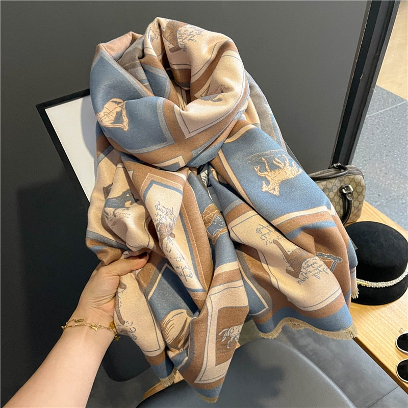 Luxury Brand Winter Cashmere Scarf for Women Fashion Warm Shawls and Wraps Pashmina Neckerchief Poncho Tassel Bufandas Echarpe - Sabreeonline