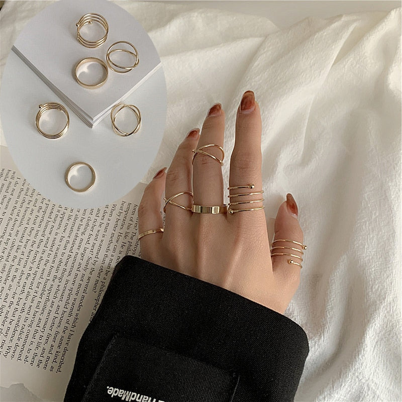 LATS 7pcs Fashion Jewelry Rings Set Round Opening Finger Ring for Girl - Sabreeonline
