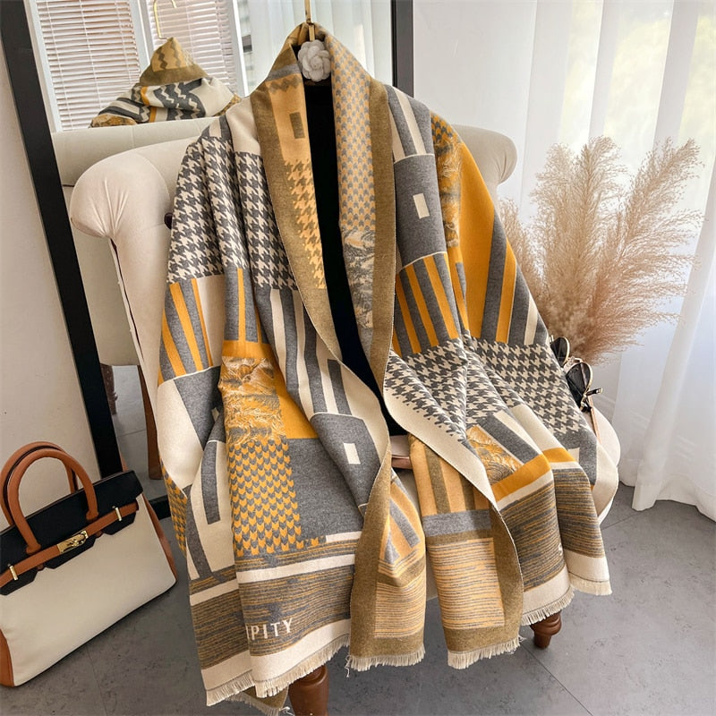 Luxury Brand Winter Cashmere Scarf for Women Fashion Warm Shawls and Wraps Pashmina Neckerchief Poncho Tassel Bufandas Echarpe - Sabreeonline