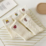 Casual Solid White Socks Women Embroidery Bear Love Flowers Girl Rabbit Cartoon Socks Spring Autum Harajuku Middle Socks - Sabreeonline