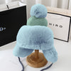 Outdoor Winter Thick Warm Earflap Hat Wool Knitted Snow Ski Cap Fleece Bomber Trapper Hat Women Ushanka Faux Fox Fur Pompom - Sabreeonline