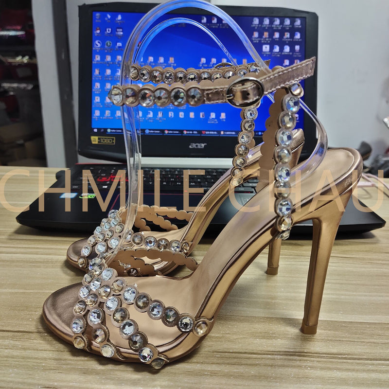Summer Stiletto Fetish High Heel Sexy Women Luxury Sandal Crystal Ankle Strap Fashion Bridals Evening Party Lady Shoes 29-CHC-26 - Sabreeonline