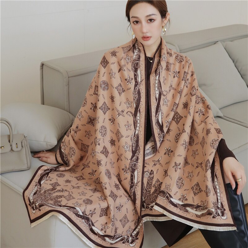 Luxury Brand Winter Cashmere Scarf for Women Fashion Warm Shawls and Wraps Pashmina Neckerchief Poncho Tassel Bufandas Echarpe - Sabreeonline