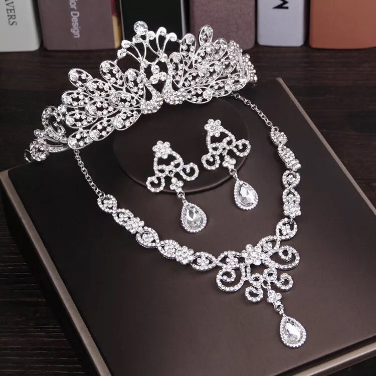 Crystal Butterfly Bridal Jewelry Sets Necklace Earring Tiara Set Wedding Hair Ornaments - Sabreeonline