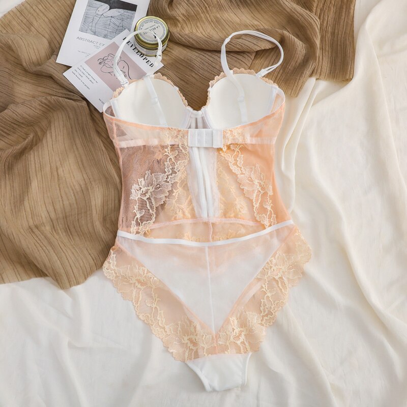 Sexy Lace Embroidery Lingerie Temptation Large Size Bra Gathering Sexy Bodysuit Palace Shapewear Home Wear Bralette - Sabreeonline