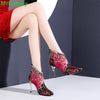 Patchwork Fabric Mesh Embroidery Boots For Women Crystal Design Back Zipper Ankle-High Pointed Toe Thin High Heel Female Shoes - Sabreeonline