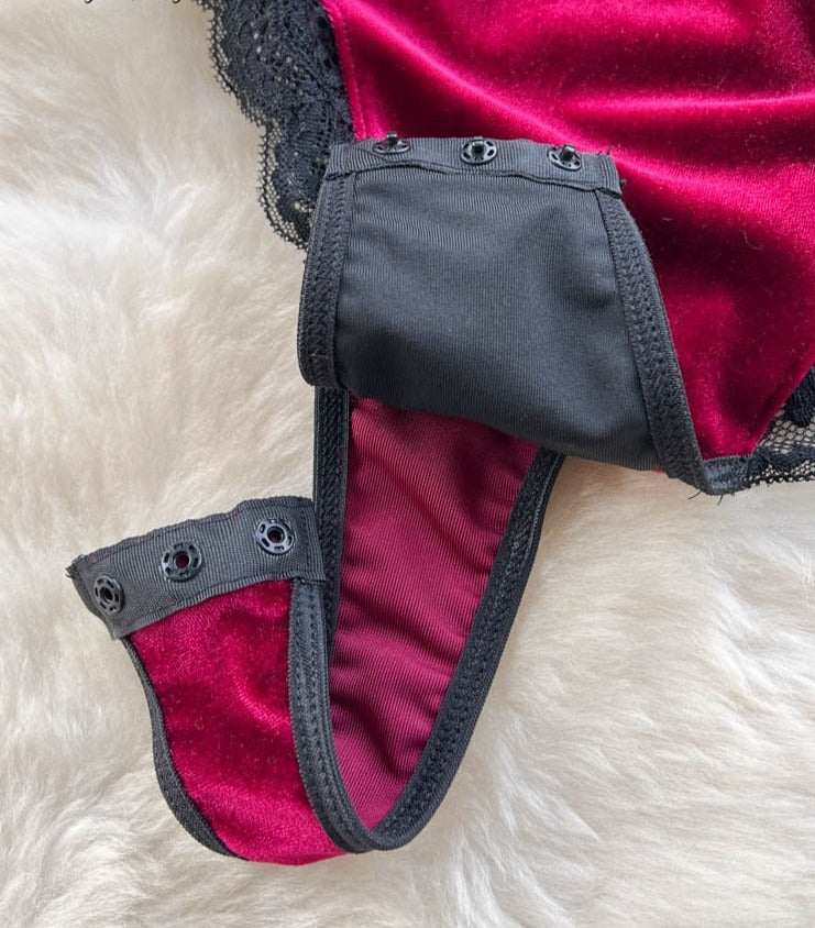 Ruffled Lace Backless Velvet Erotic Sensual Bodysuits - Sabreeonline
