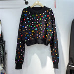 Rhinestone Sweater Long Sleeve High Waist - Sabreeonline