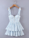 Retro Slit V Neck Corset Ruffle Dresses
