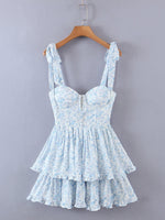 Retro Slit V Neck Corset Ruffle Dresses